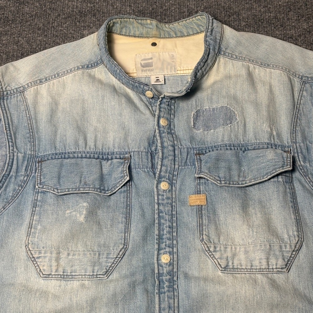 G-Star Raw Denim Vest Mens XXL Blue Distressed Wolker Shirt D00435 - Picture 8 of 15